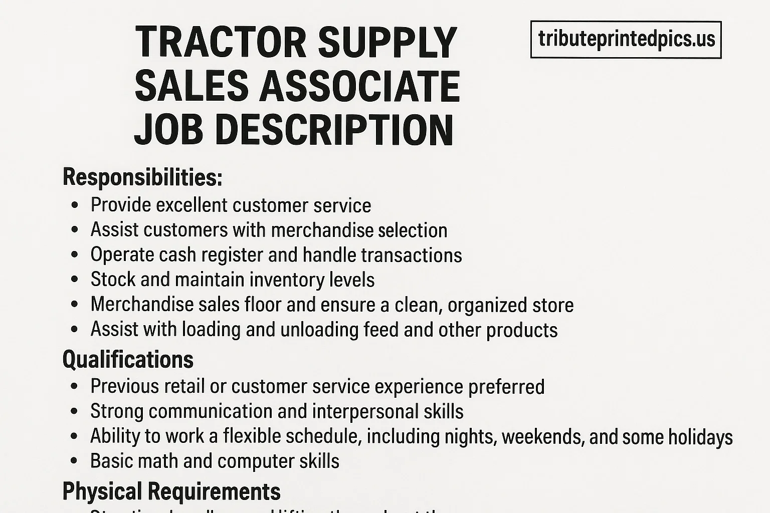 Tractor Supply Sales Associate Job Description